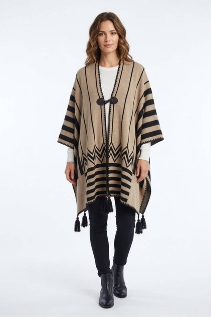 Striped Chopper Button Crushetas Stitched Poncho