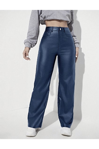 Pantaloni imitatie de piele, Bleumarin