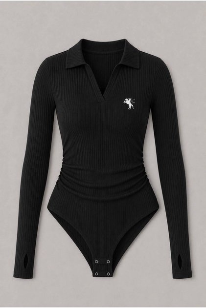 Polo Collar Lycra Flexible Snap Fastener Premium Long Sleeve Bodysuit