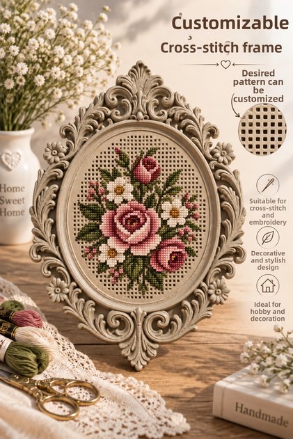 Workable Cross-Stitch Frame Natural Wood Look, Decorative Embroidery Hoop 12X8Cm