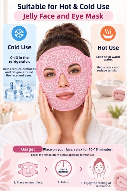 Refreshing Gel Face Mask with Pink Bead Texture and Soft Fabric, Suitable for Hot and Cold Use