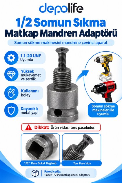 1/2 Somun Sıkma Matkap Mandren Adaptör Somun Sökme Makinesini Mandrene Çevirici Aparatı