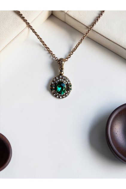 Oval Pendant with Zircon Stones and Pearl Inlay