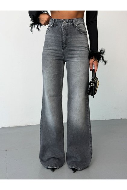 Women's High Waist Wide Leg Loose Fit Draped Jean Pants