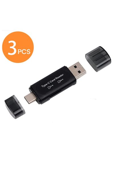 3 قطع قارئ بطاقات USB TYPE-C متعدد الوظائف 4 في 1 أسود للتخزين الخارجي باللون الأسود المرن للذاكرة Sti