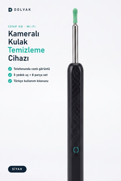 Kameralı Kulak Temizleme Cihazı 1296P HD WiFi Otoskop - Türkçe Kılavuzlu, 5 Yedek Uç, iOS/Android