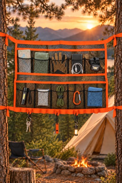 Fileli Kamp Organizeri - Fonksiyonlu Eşya Düzenleyici - Cepli Kamp Organizer - Kamp Organizer Filesi