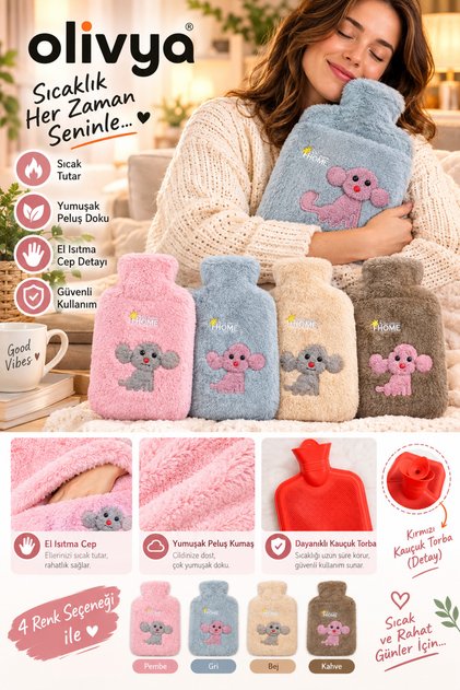 Plush Covered Hot Water Bag with Dog Emoji 2 Liters