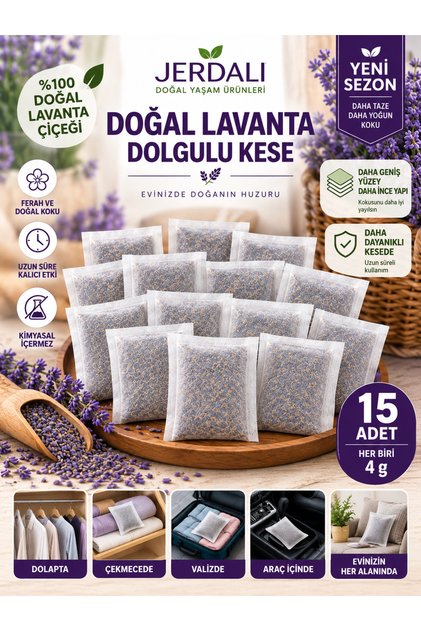 15 Adet Dolu Lavanta Kesesi - Dolap Çekmece Küçük Alanlar İçin Doğal Ekonomik Koku Poşetleri Toplam 60 gr Lavanta içerir