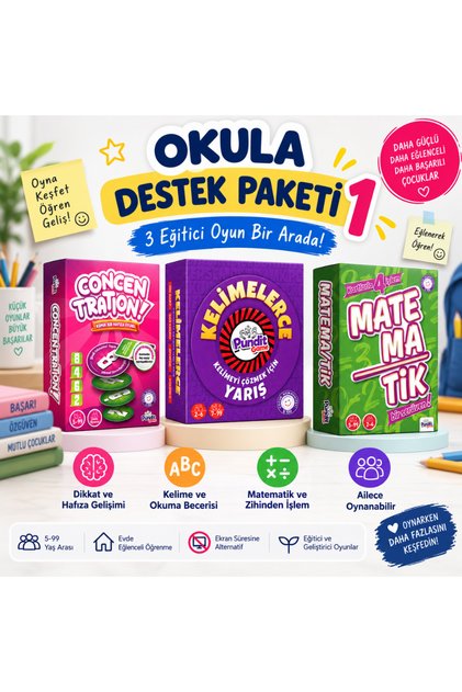 Okula Destek Paketi Kutu Oyunu Seti 7+ Yaş Fibroidanne | Türkçe - Matematik ve Dikkat Gelişimi Seti