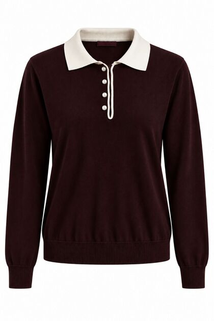 Polo Collar Pearl Button Detailed Knitwear