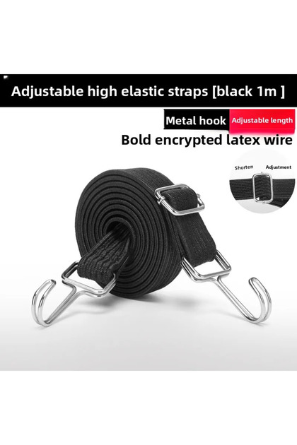 Black 1M 1-2 Meters Adjustable Rubber Rope Belt Hook, Heavy-duty Elastic Long Bungee Jumping Belt, A