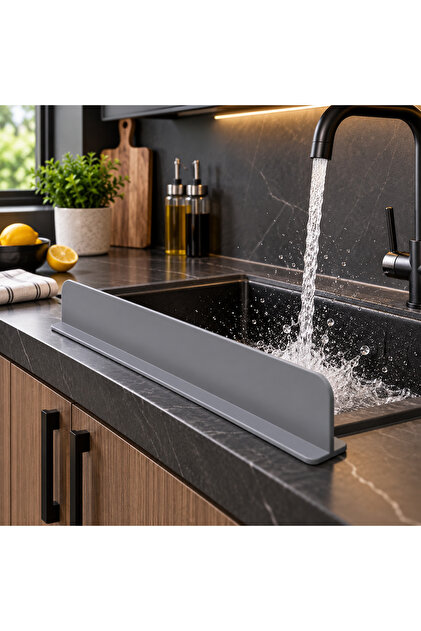 Gri Lavabo Önü Su Sıçrama Önleyici Bariyer – Bulaşık Yıkama Sıçrama Koruyucu | Tezgah önü Su Bariyeri 42cm
