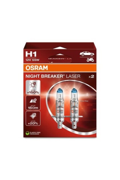 Set de 2 becuri H1 NIGHT BREAKER SILVER +100% Osram 12V 55W