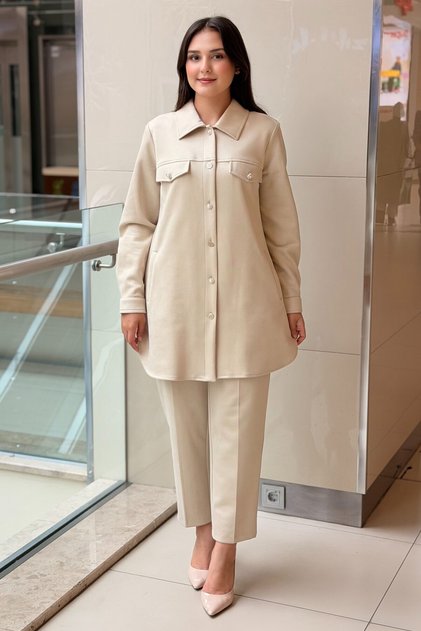 Fuat Gürşen Bead Embellished Back and Front Buttoned Cap Trouser Suit