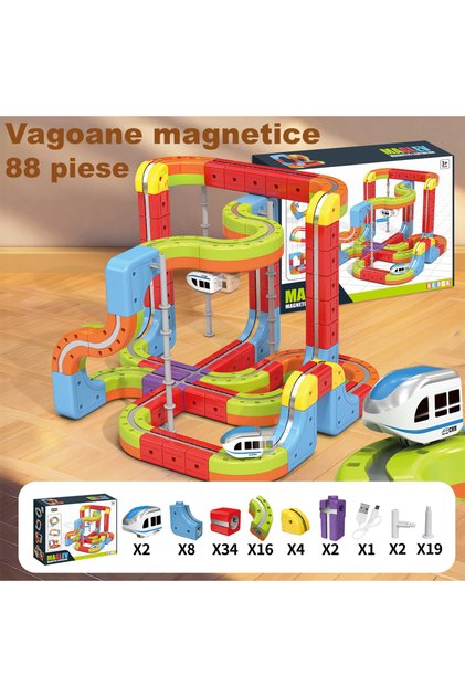 Set de tren magnetic anti-gravitațional, Abundență completă, 88 de piese, Multicolor