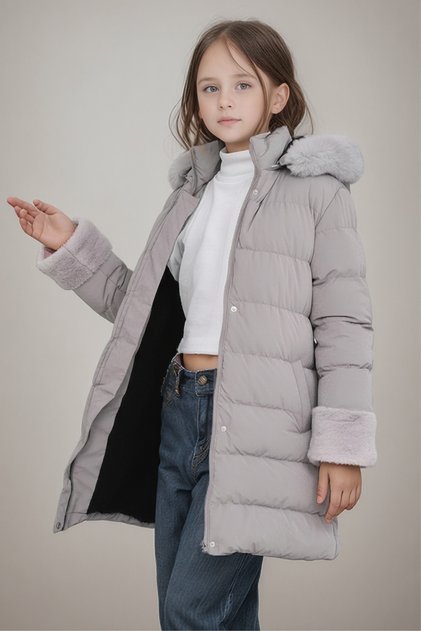 Long Length, Comfortable and Stylish, with Sleeves and Hood Detail, Fleece Inside, Winter New Season Girls' Coat