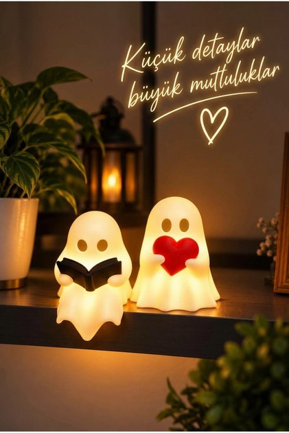 3D Baskı Sevimli Hayalet LED Gece Lambası | Kalpli Dekoratif Masa Lambası | Romantik Oda Dekoru