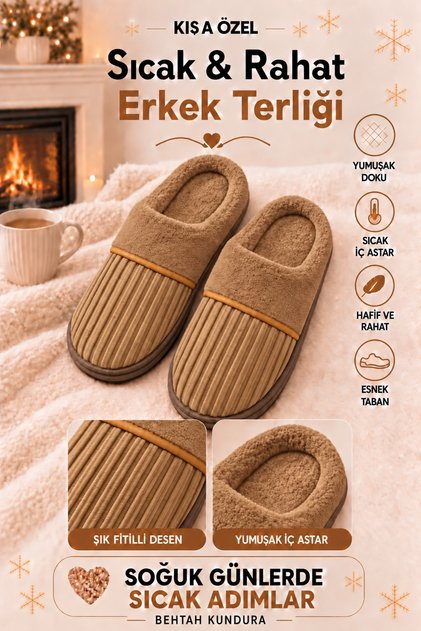 Embroidered Velvet Men's Closed Front Winter Slippers Daily Indoor Slippers Dowry Bohça