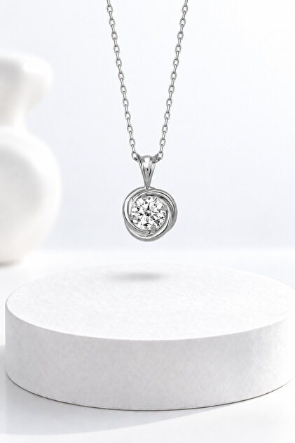 925 Ayar Gümüş Aşk Düğümü 6 Mm Zirkon Taşlı Kolye