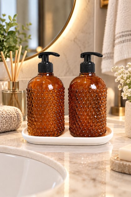 Viola Liquid Soap Dispenser 2Nd Generation Stand / Amber-White Base • Lavabo Bathroom Kitchen Countertop Elegance Glass Soap Dispenser Liquid Soap Dispenser Soap Pump Kitchen Liquid Soap Dispenser Glass Detergent Dispenser Decorative Soap Dispenser