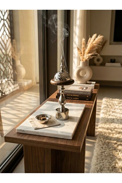 مبخرة ديكورية بتصميم فاخر مزخرف للاستخدام المنزلي والضيافة فضي لامع / خشبي