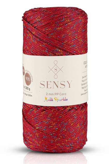 Multi Sparkle Glitter 200 gr Polyester Macrame Thread Dark Red 2 Mm 230 M Supla Thread