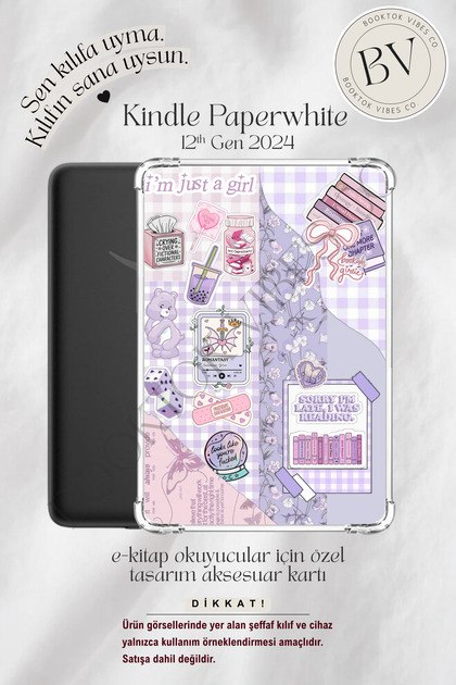 Bookish Pembe Mor Sticker Temalı Insert - Kindle ve Kobo E-Kitap Okuyucuları için Aksesuar Kartı