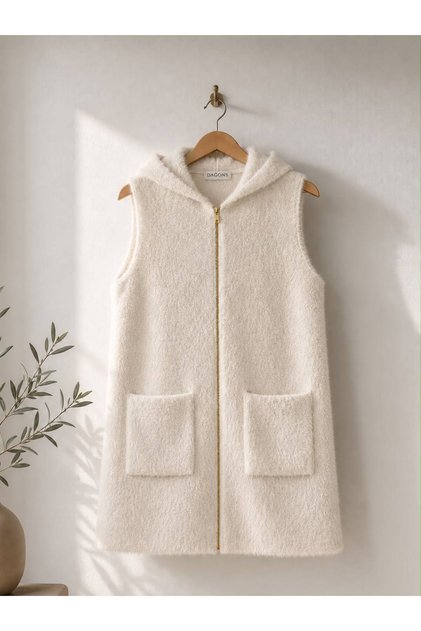 Gold Zippered Hooded Women's Beard Vest 80 cm