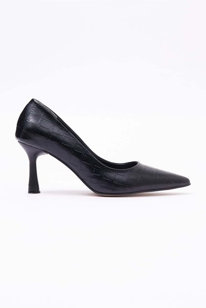 Women's Crocodile Patterned Pointed Toe Heeled Shoes