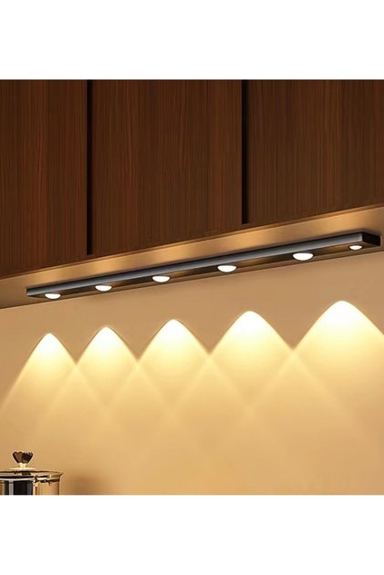 EY60 Dim ve 3 Renk Ayarlı Şarjlı Hareket Sensörlü 60cm Led Işık Tezgah-Koridor-Ev-Kamp-Merdiven Ledi Siyah Kasa