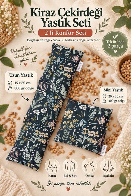 Cherry Seed Pillow | 15X60 Cm-20X20 cm | Natural Hot and Cold Therapy | Floral Patterned