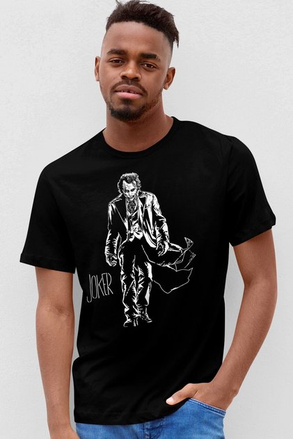 Joker Black Short Sleeve Men's T-shirt with Coat