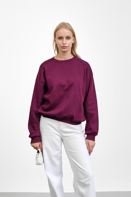 Plum Shoulder Detail Basic Three Thread Sweat