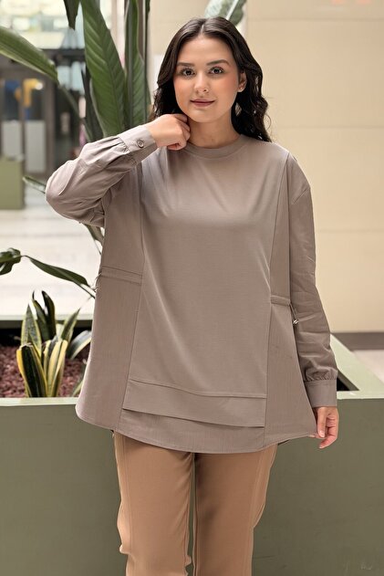 Crochet Knitwear Fabric Mix Gathered Tunic