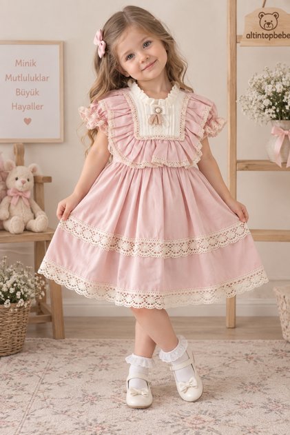 Powder Pink Dress with Lace Brooch