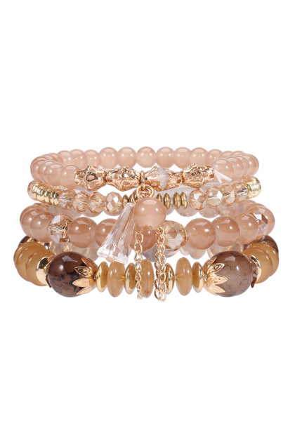 light coffee Bohemian Stackable Bead Bracelets for Women Multilayered Bracelet Pendant Charm Stretch