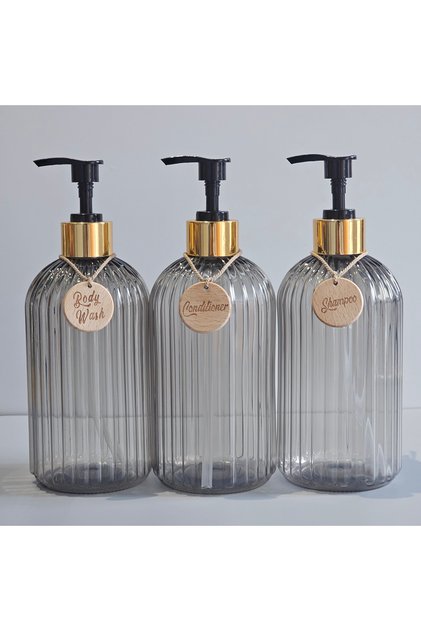 Light Grey 3PCS Elegant Shampoo Conditioner and Body Wash Dispenser Bottle with Tags, Ideal for Bath