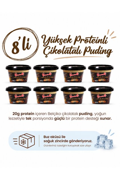 8'li Yüksek Proteinli Belçika Çikolatalı Puding 20g Protein Tek Porsiyon