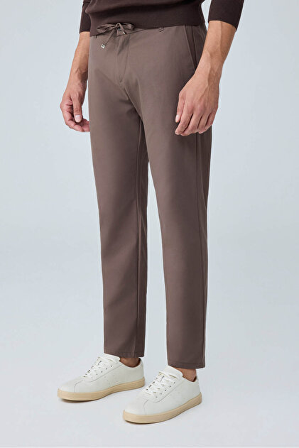 Men's Elastic Waist Comfort Fit Trousers Brown 0170Ddngr