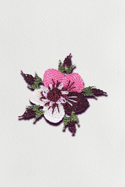 İğne Oyası Broş İkili Japon Güllü Pembe