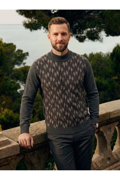 Men's Half Fishman Collar Knitwear Sweater with Elastic Waist, Steel Knit Classic Style