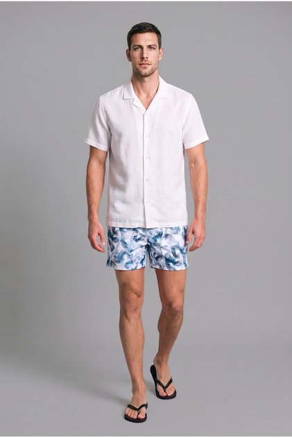 Cool Leaf Patterned Waist-Tie Swim Shorts I3381Ax26Hs