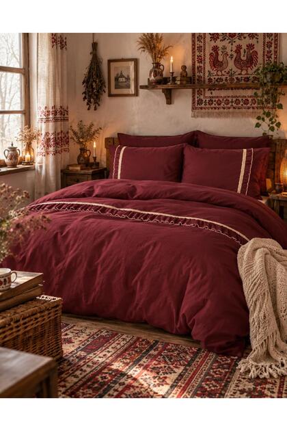 Breathable, Luxurious, Iron-Free, 100% Cotton Linen Duvet Cover Set Suitable for 4 Seasons, with 4 Pillowcases.