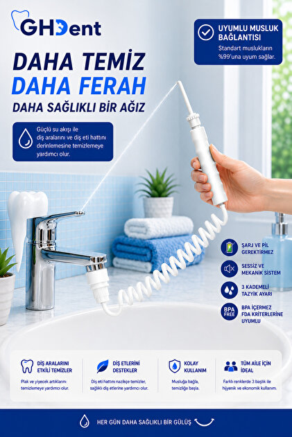 Gh15 Manuel Ağız Duşu 3 Başlık | 3 Kademeli Tazyik | BPA FREE & FDA Kriterleriyle Test Edilmiştir.