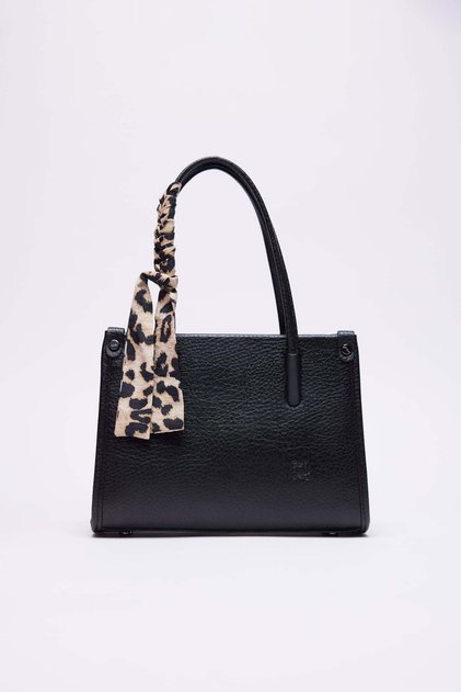 Women's Faux Leather Textured Bag with Scarf Detail