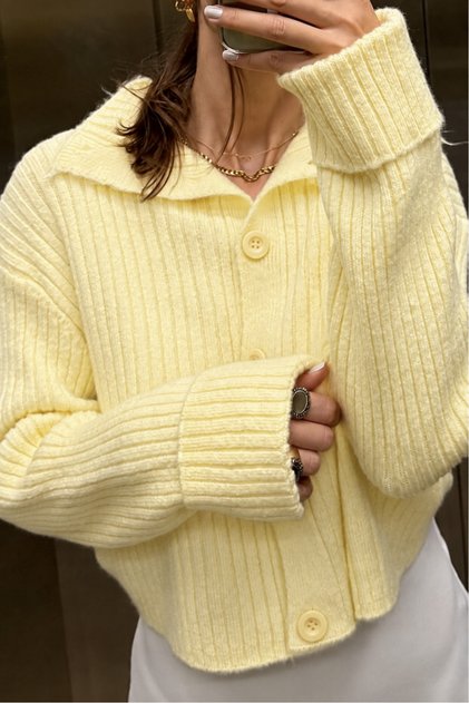 Tricotaj de bază Crop cu textura moale cu guler stand Cardigan AW25HI0004