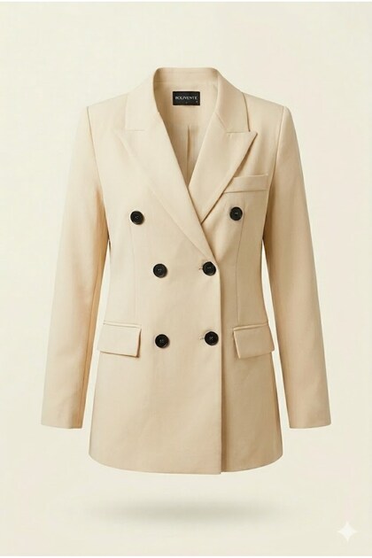 Ecru Double-Breasted Collar Long Sleeve Oversize Comfortable Fit Button Detailed Easy to Combine Jacket
