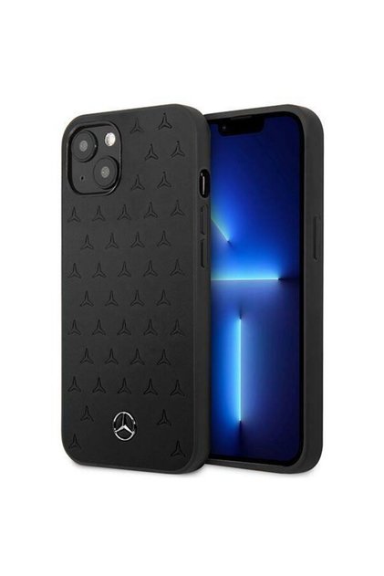 MEHCP13SPSQBK Carcasă rigidă neagră pentru iPhone 13 mini 5,4" din piele cu model stele