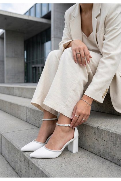 Pantofi cu toc gros eleganti Iustina albi